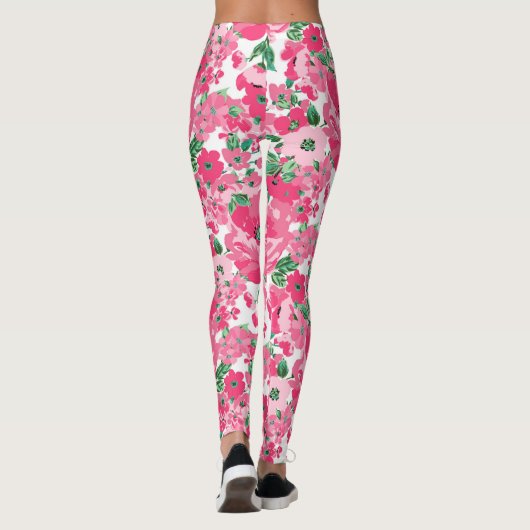 Kute handschilderroze bloemen elegant wit ontwerp leggings (Achterkant)