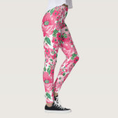 Kute handschilderroze bloemen elegant wit ontwerp leggings (Rechts)