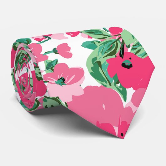 Kute handschilderroze bloemen elegant wit ontwerp stropdas (Opgerold)