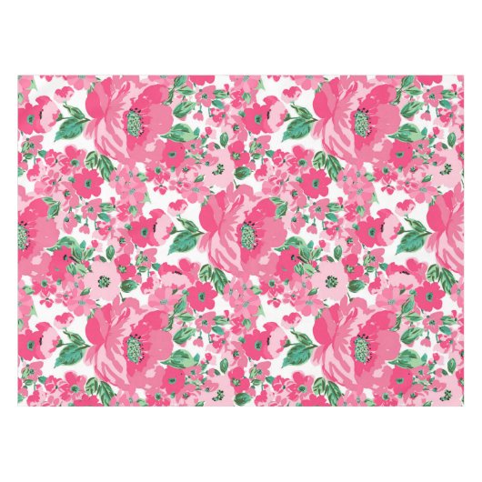 Kute handschilderroze bloemen elegant wit ontwerp tafelkleed (Voorkant (Horizontaal))