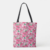 Kute handschilderroze bloemen elegant wit ontwerp tote bag (Achterkant)