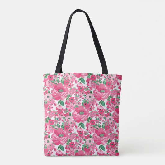 Kute handschilderroze bloemen elegant wit ontwerp tote bag (Achterkant)