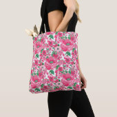 Kute handschilderroze bloemen elegant wit ontwerp tote bag (Dichtbij)