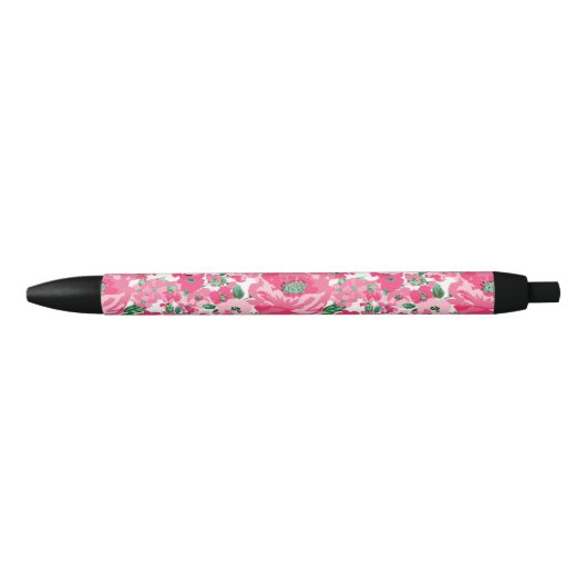 Kute handschilderroze bloemen elegant wit ontwerp zwarte inkt pen (Voorkant)
