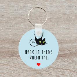 Kute Hang in daar Valentijn Hanging Black Cat Sleutelhanger
