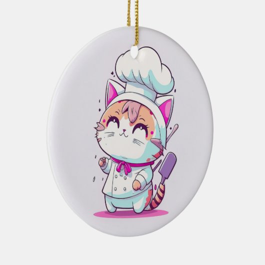 Kute Happy Baker Pastry Chef Cat Kitten | Keramisch Ornament (Rechts)