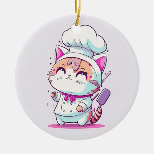 Kute Happy Baker Pastry Chef Cat Kitten | Keramisch Ornament (Voorkant)