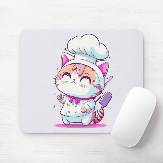 Kute Happy Baker Pastry Chef Cat Kitten | Muismat (Met muis)