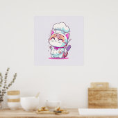 Kute Happy Baker Pastry Chef Cat Kitten | Poster (Keuken)