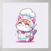 Kute Happy Baker Pastry Chef Cat Kitten | Poster (Voorkant)