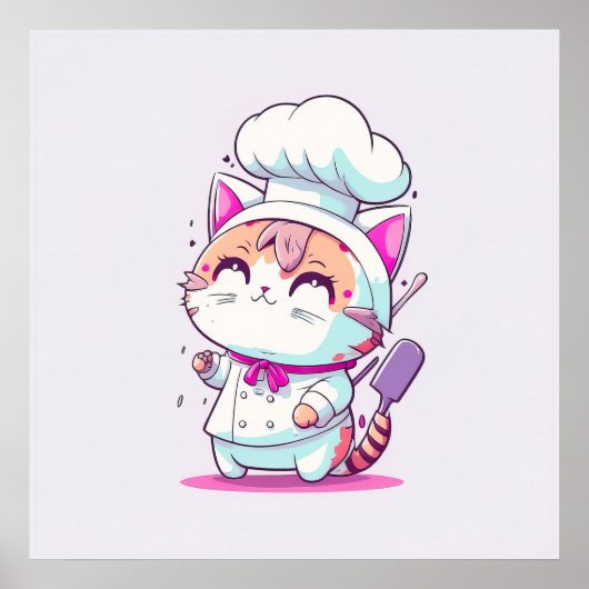Kute Happy Baker Pastry Chef Cat Kitten | Poster (Voorkant)