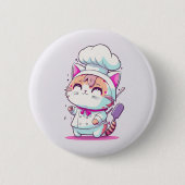 Kute Happy Baker Pastry Chef Cat Kitten | Ronde Button 5,7 Cm (Voorkant)