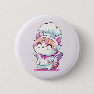 Kute Happy Baker Pastry Chef Cat Kitten Ronde Button 5,7 Cm