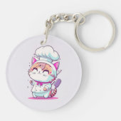 Kute Happy Baker Pastry Chef Cat Kitten | Sleutelhanger (Achterkant)