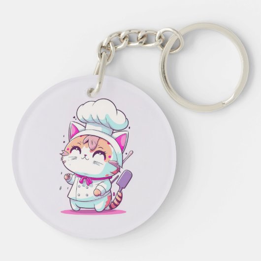 Kute Happy Baker Pastry Chef Cat Kitten | Sleutelhanger (Achterkant)
