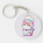 Kute Happy Baker Pastry Chef Cat Kitten | Sleutelhanger (Voorkant)