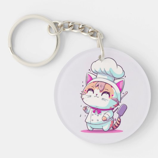 Kute Happy Baker Pastry Chef Cat Kitten | Sleutelhanger (Voorkant)