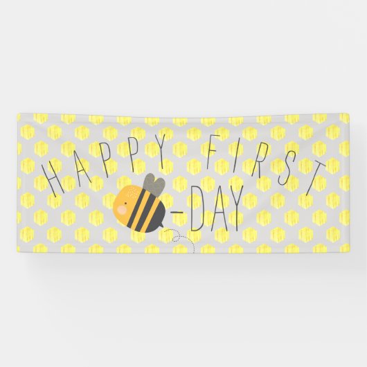 Kute Happy bee Day First Birthday Banner (Horizontaal)