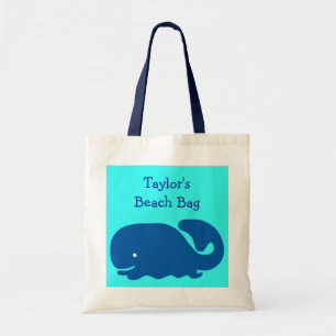 Kute Happy Blue Whale Beach Bag Kinder Naam Tote Bag