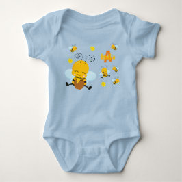 Kute Happy Bumble Bee met Flowers Blue Romper