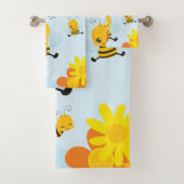 Kute Happy Bumble Bee met Flowers Little Kind Bad Handdoek (Insitu)