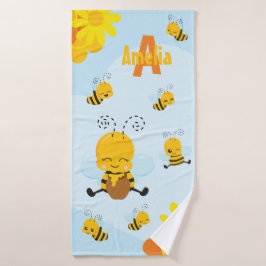 Kute Happy Bumble Bee met Flowers Little Kind Bad Handdoek