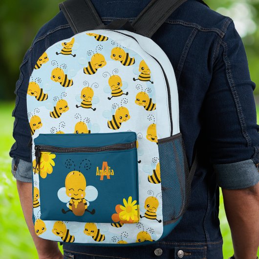 Kute Happy Bumble Bee met Flowers Little Kind Bedrukte Rugzak