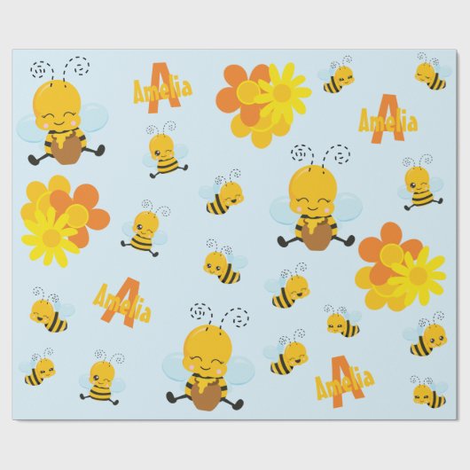 Kute Happy Bumble Bee met Flowers Little Kind Cadeaupapier (Vlak)