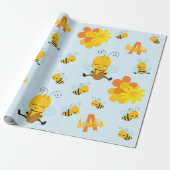 Kute Happy Bumble Bee met Flowers Little Kind Cadeaupapier (Uitgerold)