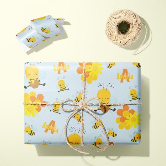 Kute Happy Bumble Bee met Flowers Little Kind Cadeaupapier