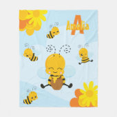Kute Happy Bumble Bee met Flowers Little Kind Fleece Deken (Voorkant)
