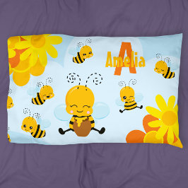 Kute Happy Bumble Bee met Flowers Little Kind Kussensloop