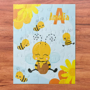 Kute Happy Bumble Bee met Flowers Little Kind Legpuzzel