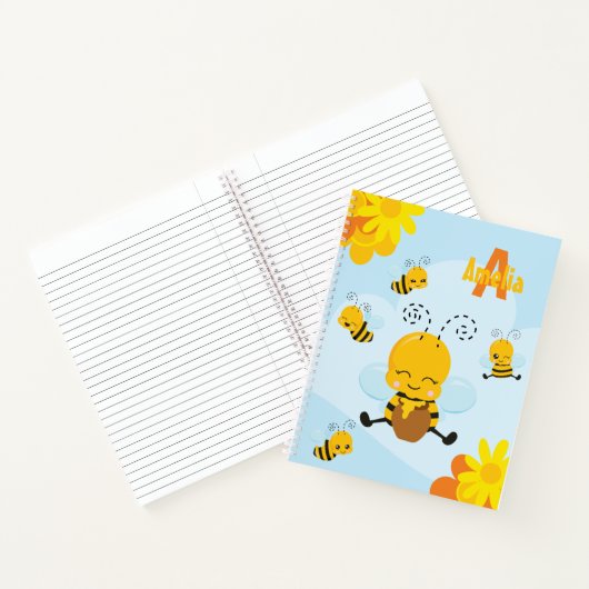 Kute Happy Bumble Bee met Flowers Little Kind Notitieboek (Binnen)