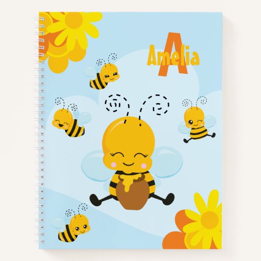 Kute Happy Bumble Bee met Flowers Little Kind Notitieboek (Voorkant)
