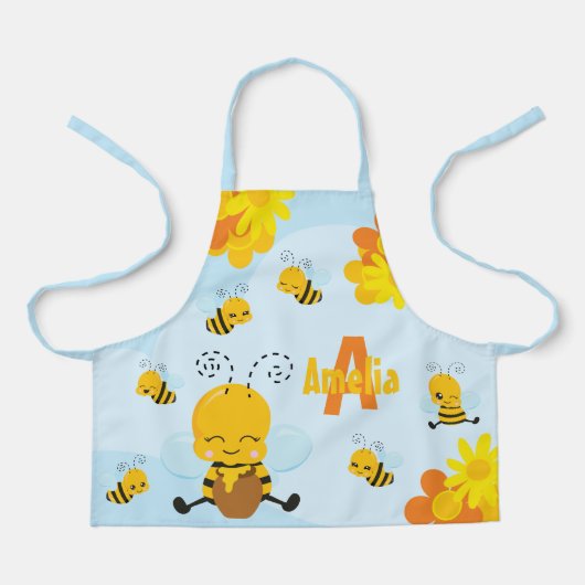 Kute Happy Bumble Bee met Flowers Little Kind Schort (Voorkant)