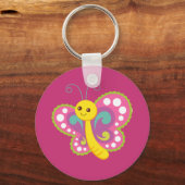 Kute Happy Butterfly Aangepast roze Aangepast Sleutelhanger (Achterkant)
