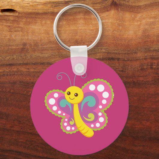 Kute Happy Butterfly Aangepast roze Aangepast Sleutelhanger (Achterkant)