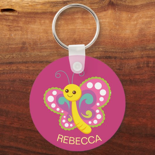 Kute Happy Butterfly Aangepast roze Aangepast Sleutelhanger (Voorkant)