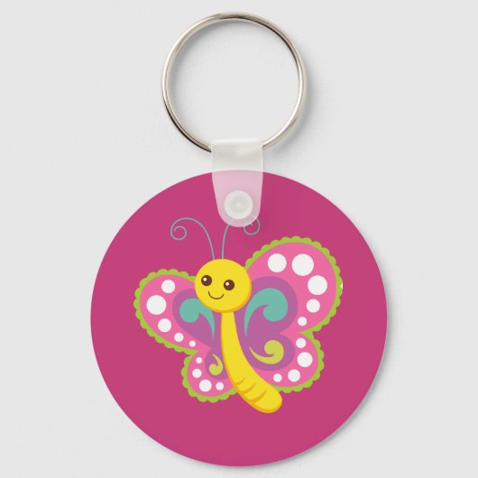 Kute Happy Butterfly Aangepast roze Aangepast Sleutelhanger (Achterkant)