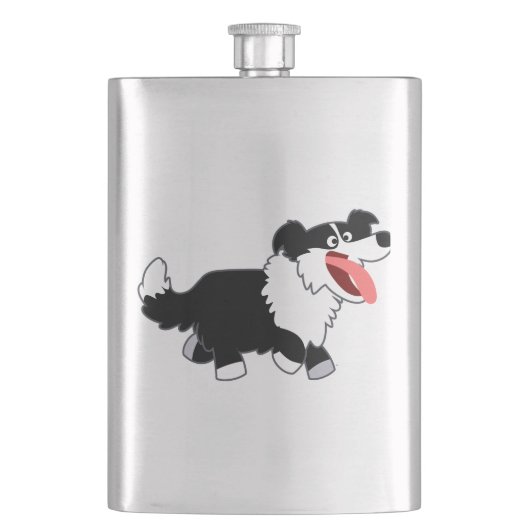 Kute Happy Cartoon Border Collie Classic Flask Heupfles (Voorkant)