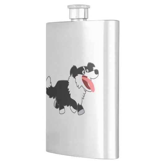 Kute Happy Cartoon Border Collie Classic Flask Heupfles (Links)
