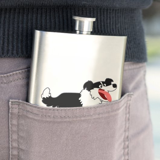 Kute Happy Cartoon Border Collie Classic Flask Heupfles (Voorbeeld)