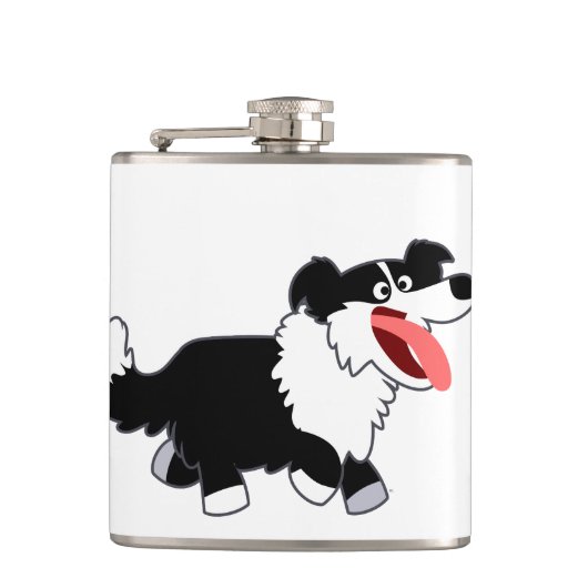 Kute Happy Cartoon Border Collie Hip Flask Heupfles (Voorkant)