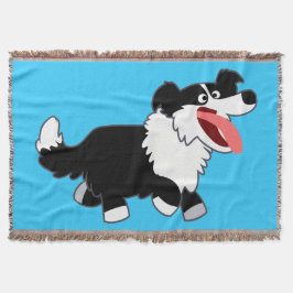 Kute Happy Cartoon Border Collie Throw Blanket Deken