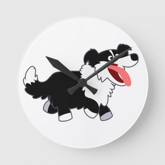 Kute Happy Cartoon Border Collie Wall Clock Ronde Klok (Voorkant)
