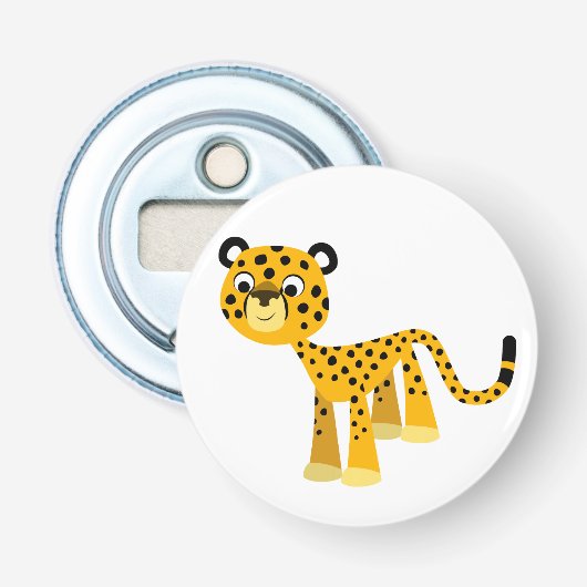 Kute Happy Cartoon Cheetah Button Bottle Opener (Voorkant)