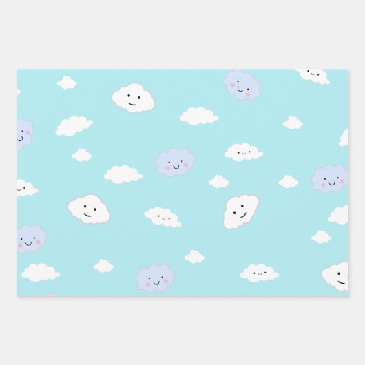 Kute Happy Clouds Blue Wrapping Paper Sheets (Voorkant 3)