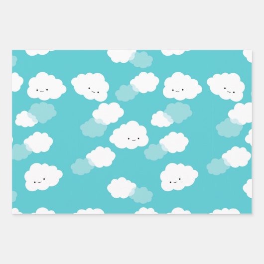 Kute Happy Clouds Blue Wrapping Paper Sheets (Voorkant 2)