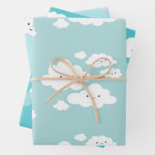 Kute Happy Clouds Blue Wrapping Paper Sheets (In situ)